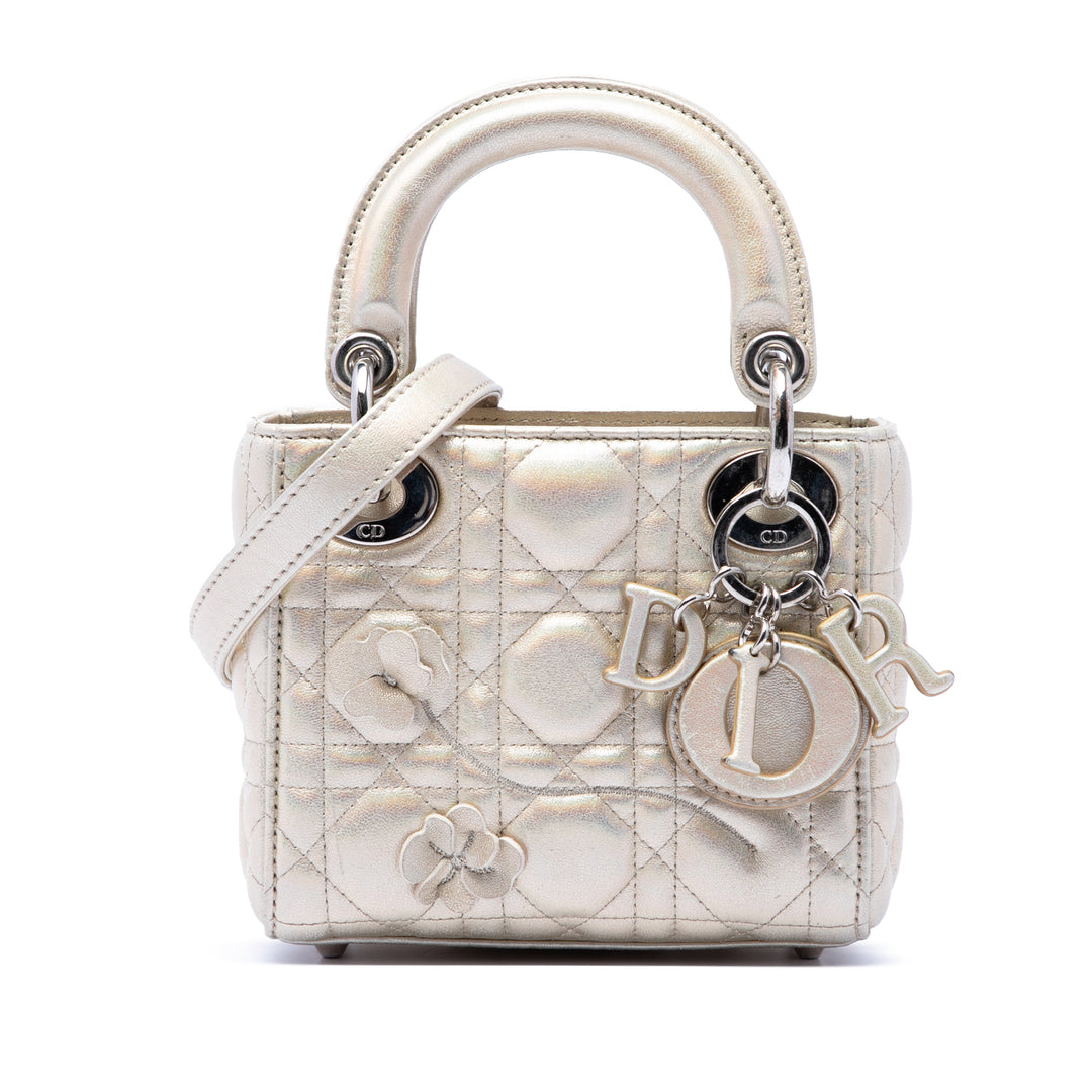 Dior Micro Metallic froissé Cuir de veau Lucky Dior Cannage Lady Dior