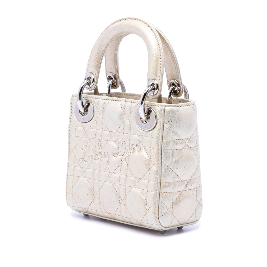 Dior Micro Metallic froissé Cuir de veau Lucky Dior Cannage Lady Dior