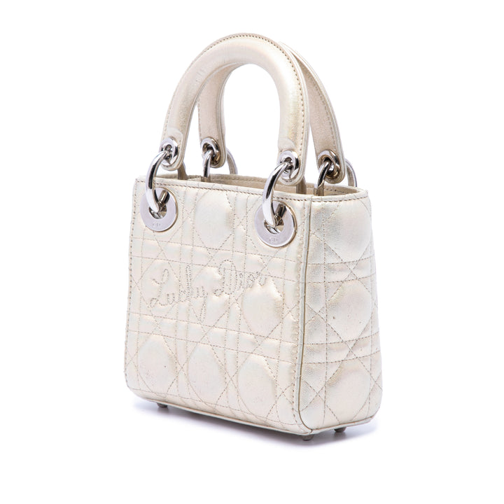 Dior Micro Metallic froissé Cuir de veau Lucky Dior Cannage Lady Dior