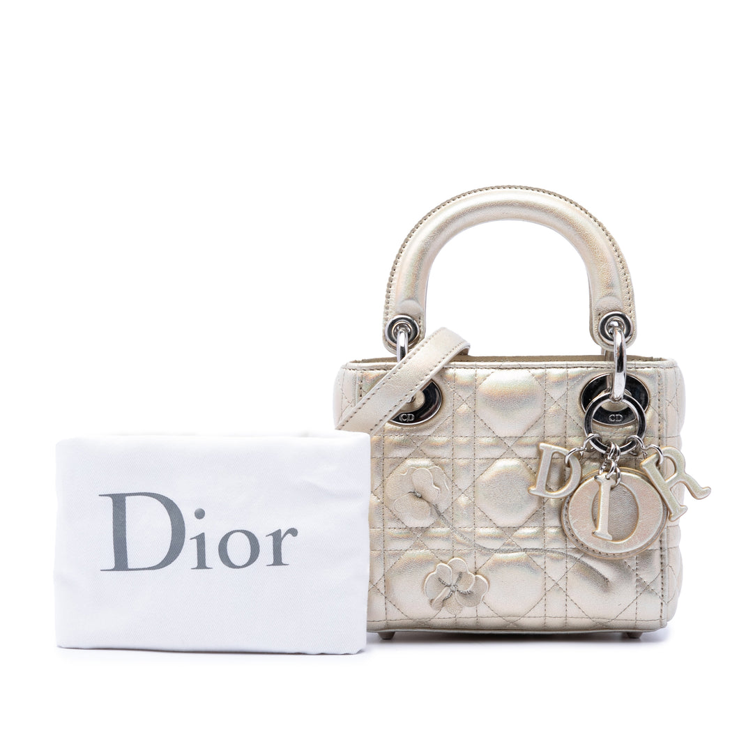 Dior Micro Metallic froissé Cuir de veau Lucky Dior Cannage Lady Dior