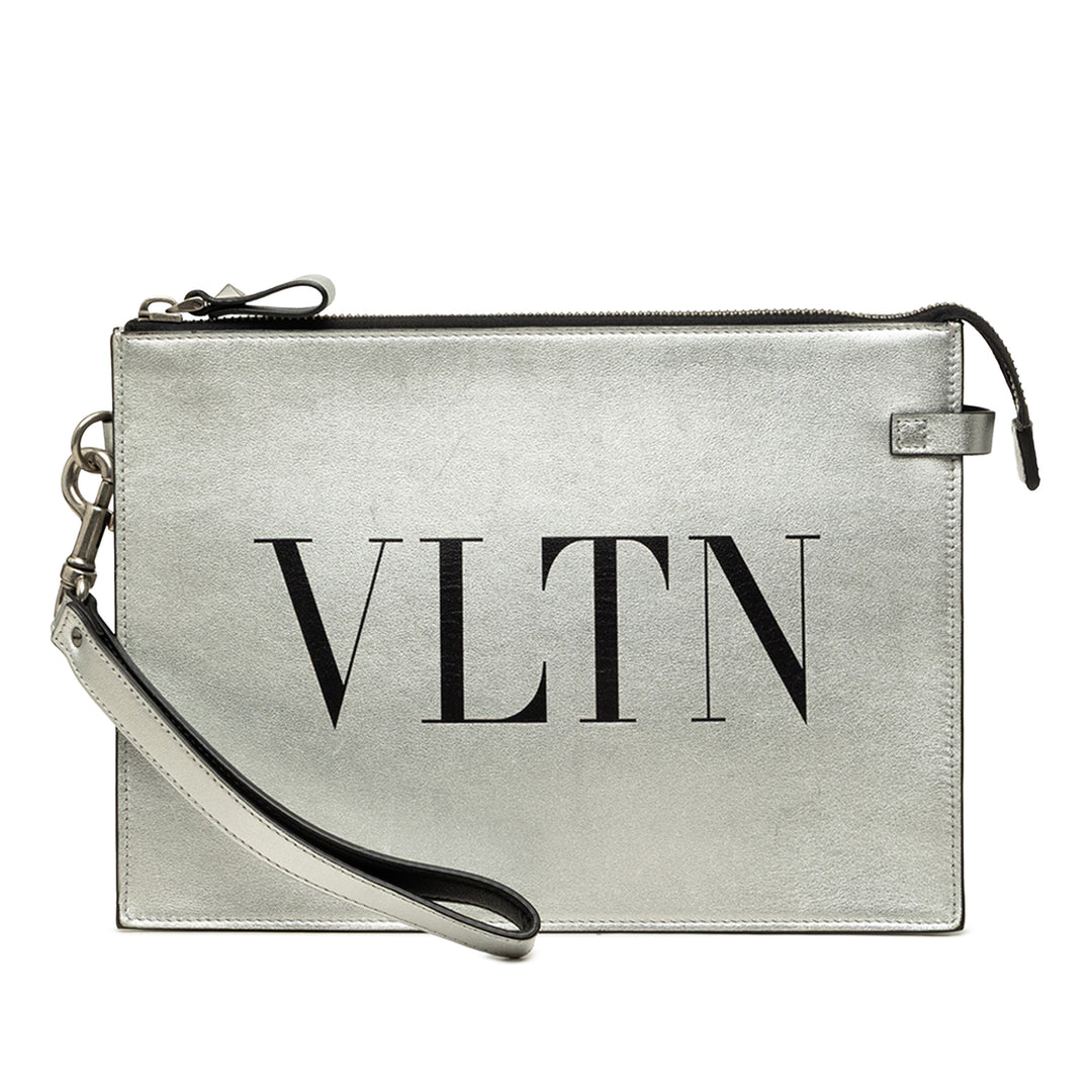 Valentino Pochette Métallisé VLTN Argenté – vue principale – GABY PARIS