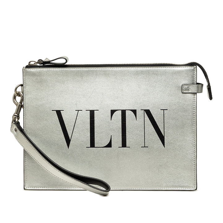 Valentino Pochette Métallisé VLTN Argenté – vue principale – GABY PARIS