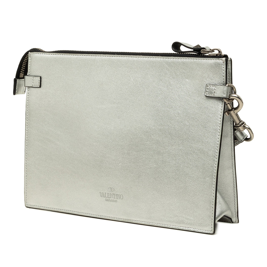 Valentino Pochette Métallisé VLTN Argenté – vue 2 – GABY PARIS