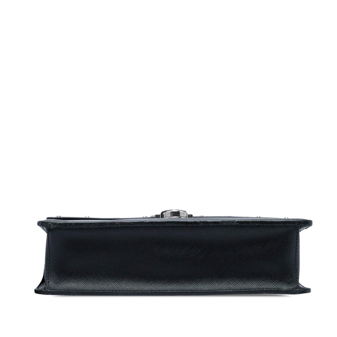 clouté Push Lock Wristlet Pochette Saffiano Noir
