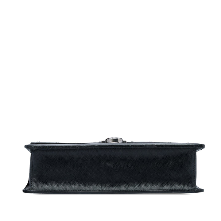 clouté Push Lock Wristlet Pochette Saffiano Noir