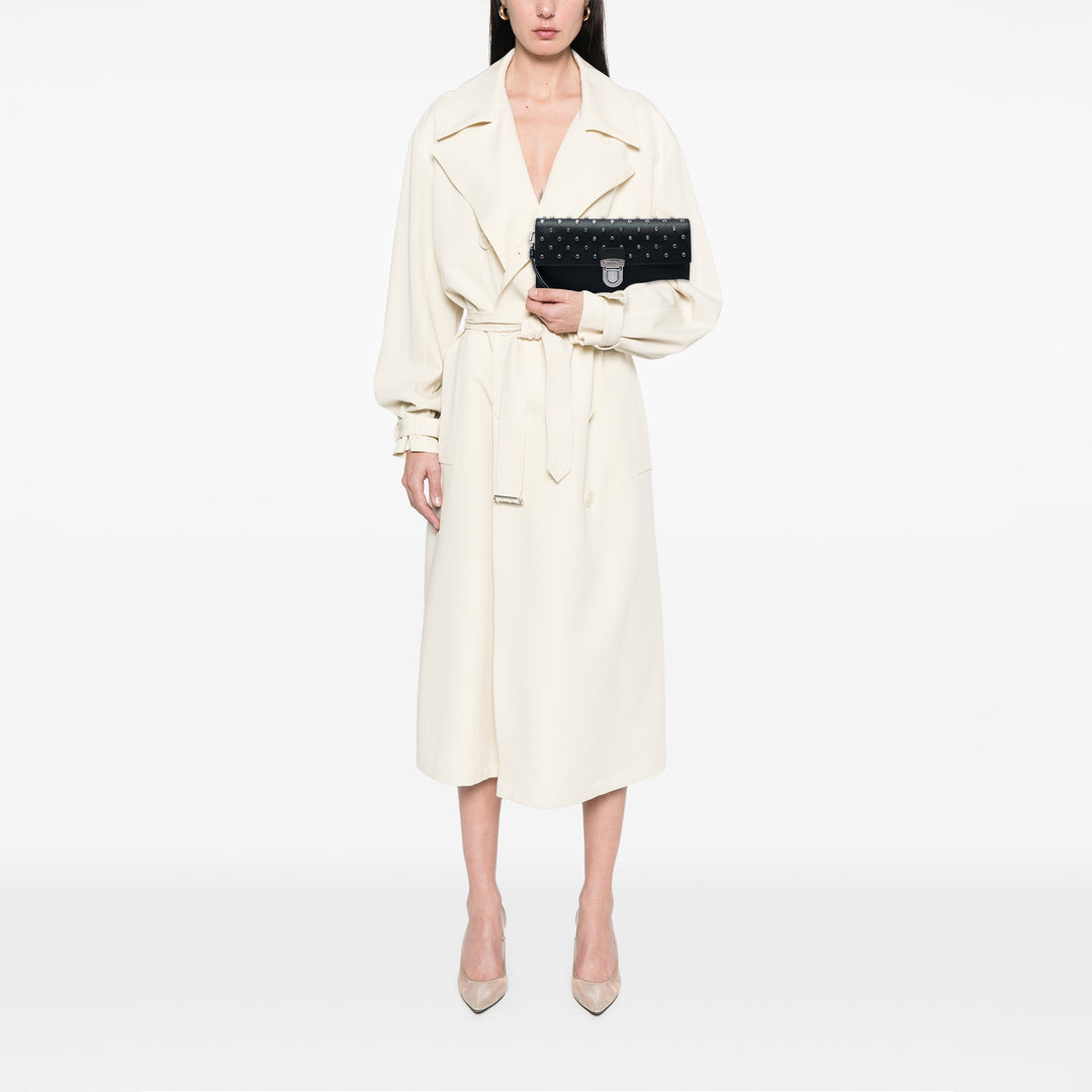 clouté Push Lock Wristlet Pochette Saffiano Noir