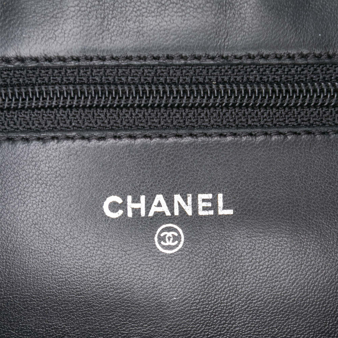 Chanel CC Embossed Cuir d’agneau Camellia Wallet On Chain Noir