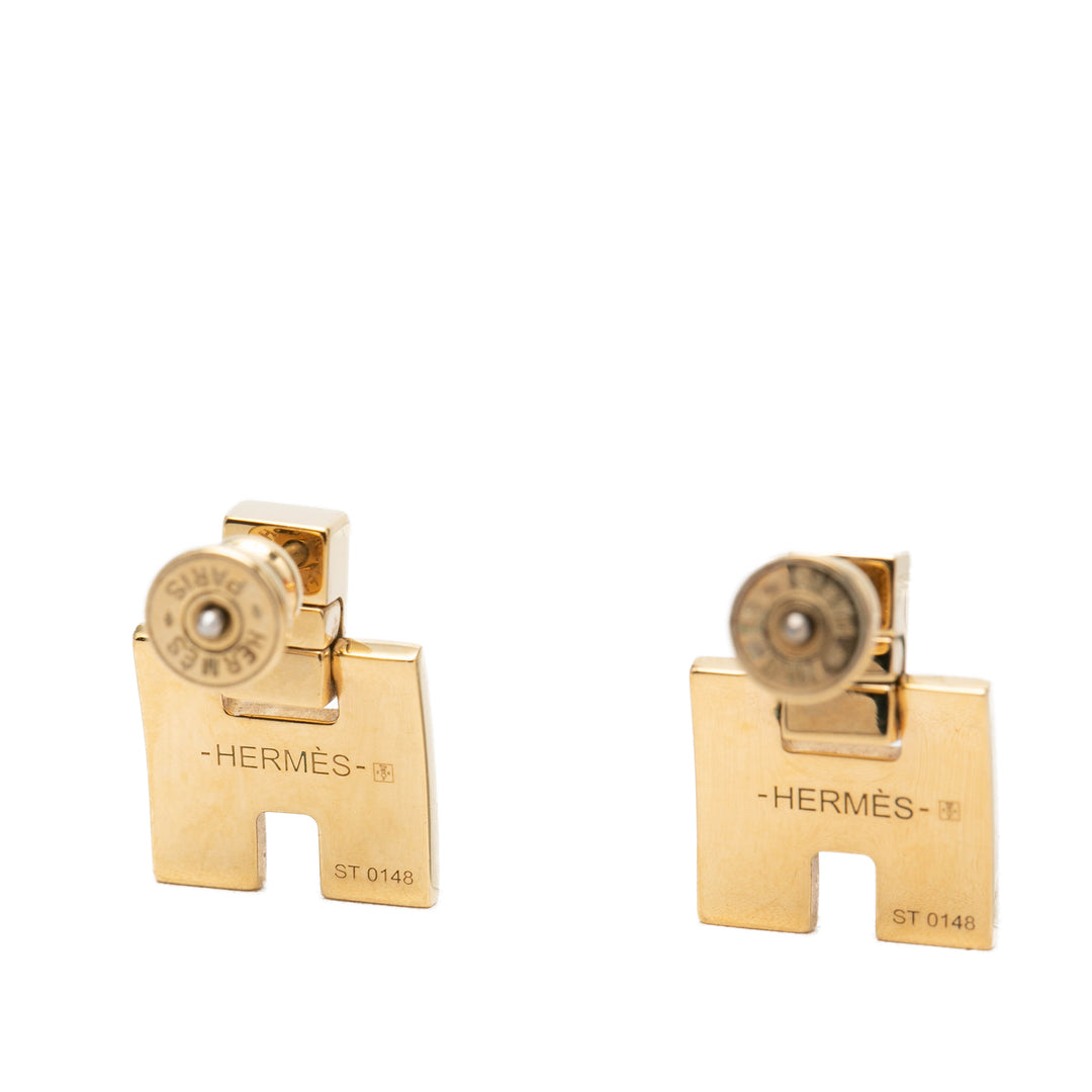 Hermès plaqué Émail Eileen fermoir poussette Boucles d'oreilles Doré – vue 3 – GABY PARIS