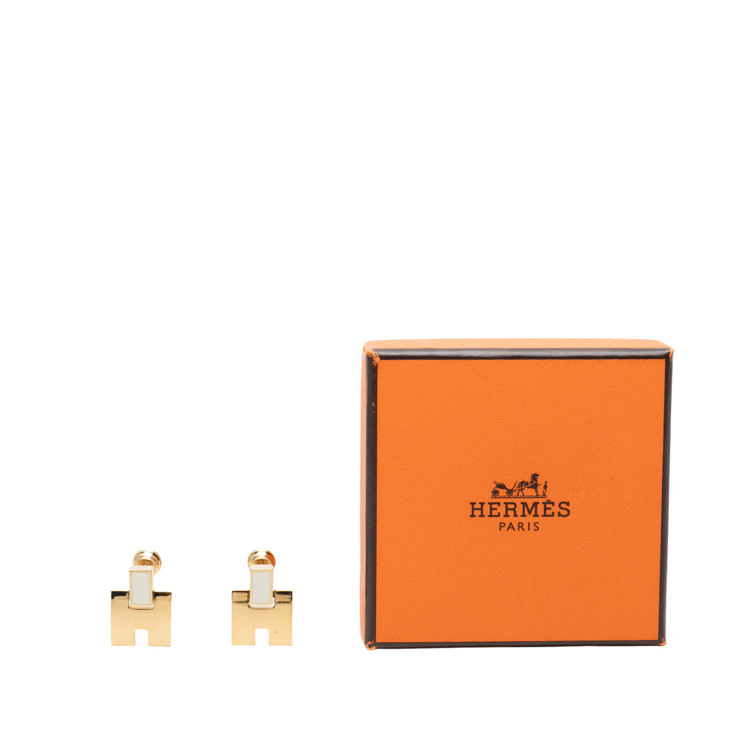 Hermès plaqué Émail Eileen fermoir poussette Boucles d'oreilles Doré – vue 4 – GABY PARIS