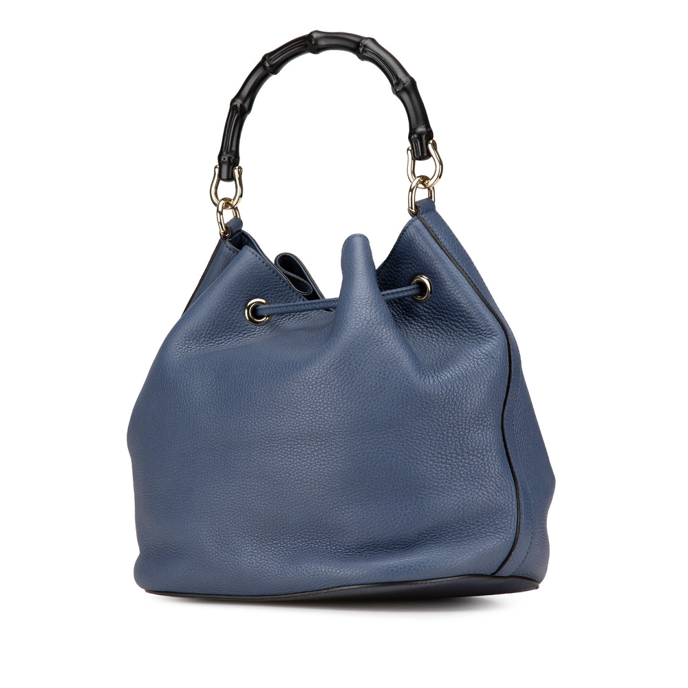 Leather Miss Bamboo Tassel Bucket Bag Blue - Gaby Paris