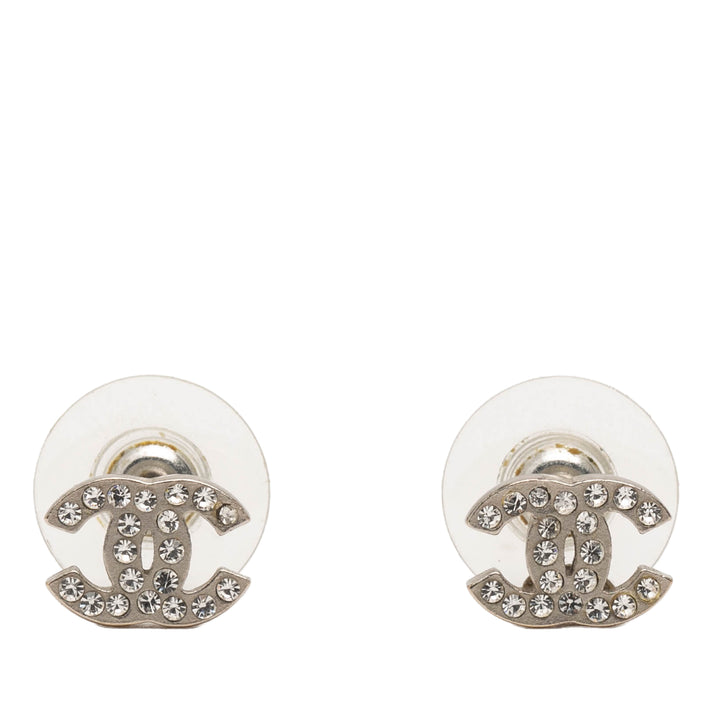 Chanel plaqué CC Rhinestone Bullet Back Boucle d’oreilles