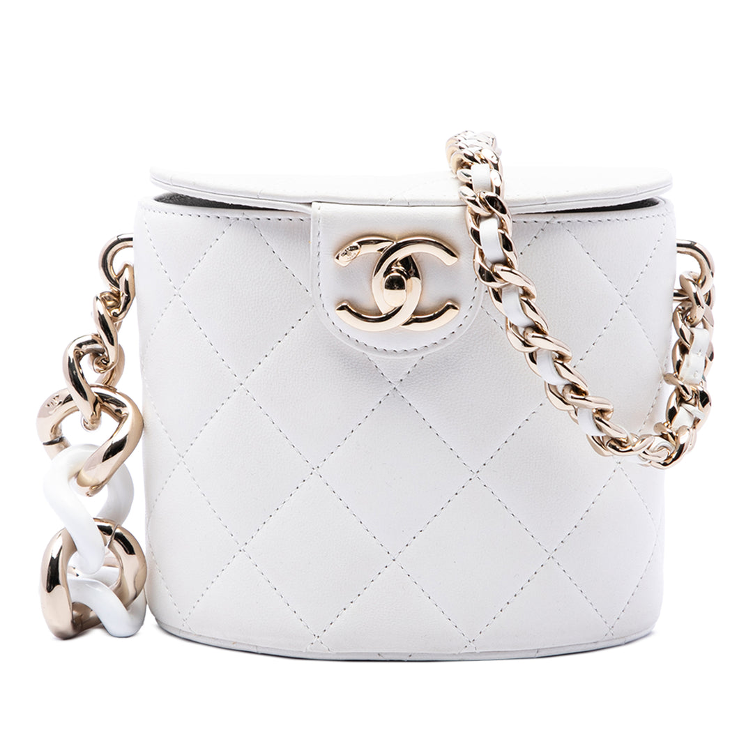 Chanel Vanity CC Matelassé Elegant Chaîne Cuir d'agneau Blanc – vue principale – GABY PARIS