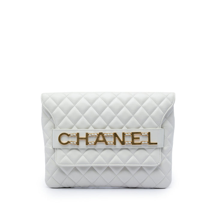 Matelassé Logo Enchained Pochette Cuir de veau Blanc