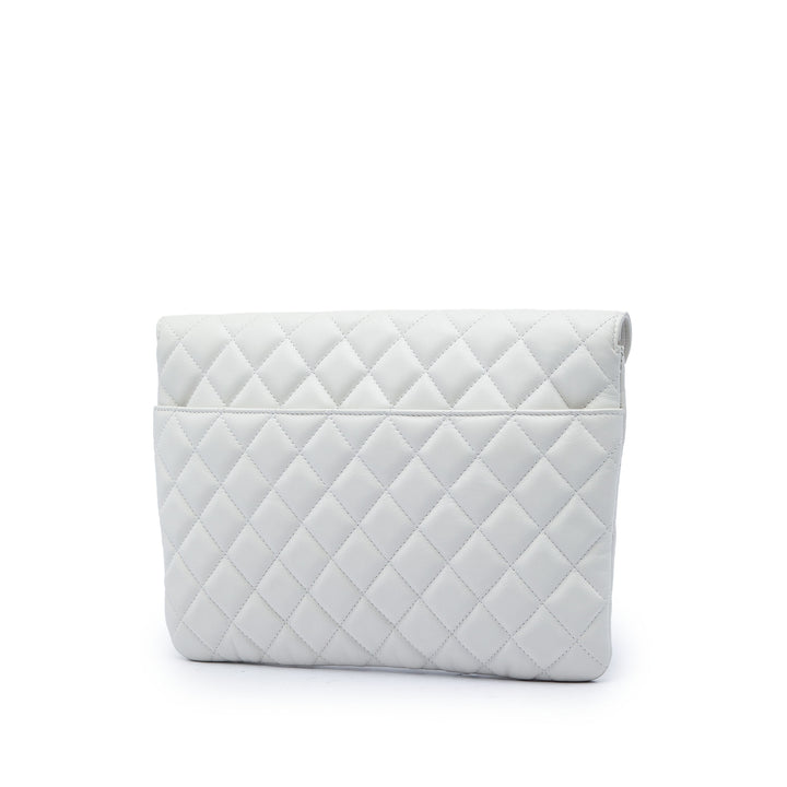 Matelassé Logo Enchained Pochette Cuir de veau Blanc