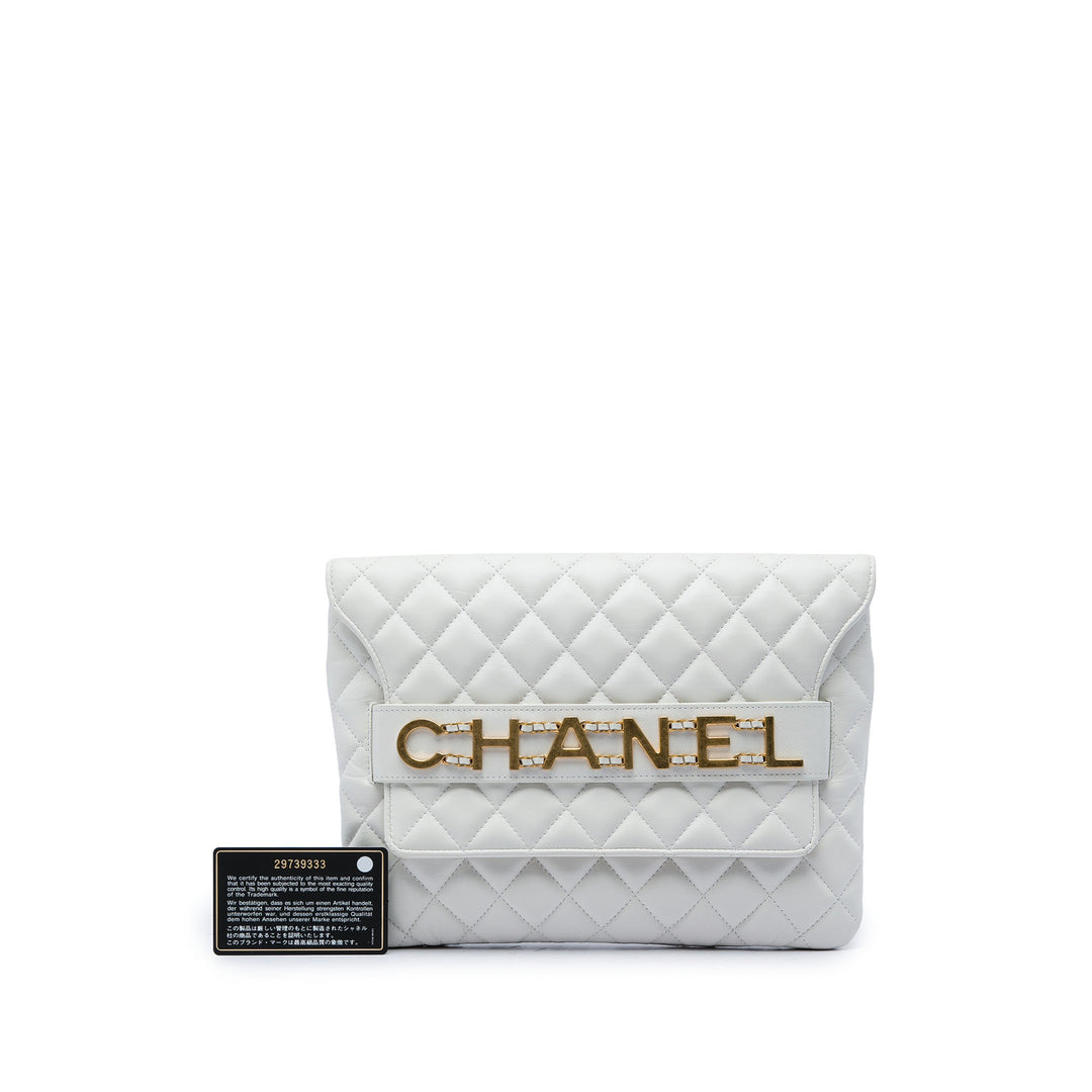 Matelassé Logo Enchained Pochette Cuir de veau Blanc
