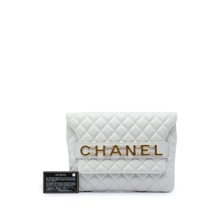 Matelassé Logo Enchained Pochette Cuir de veau Blanc