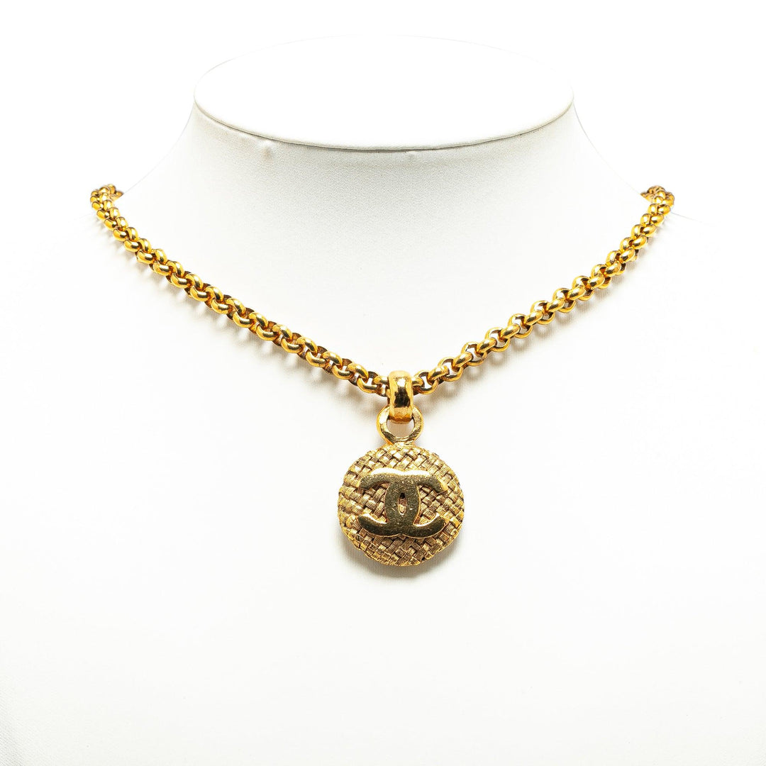 Gold Plated CC Round Pendant Necklace Gold - Gaby Paris