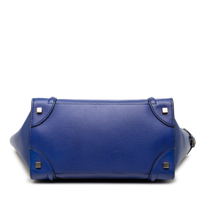 Celine Luggage Cabas Mini Cuir de veau Bleu – vue 3 – GABY PARIS