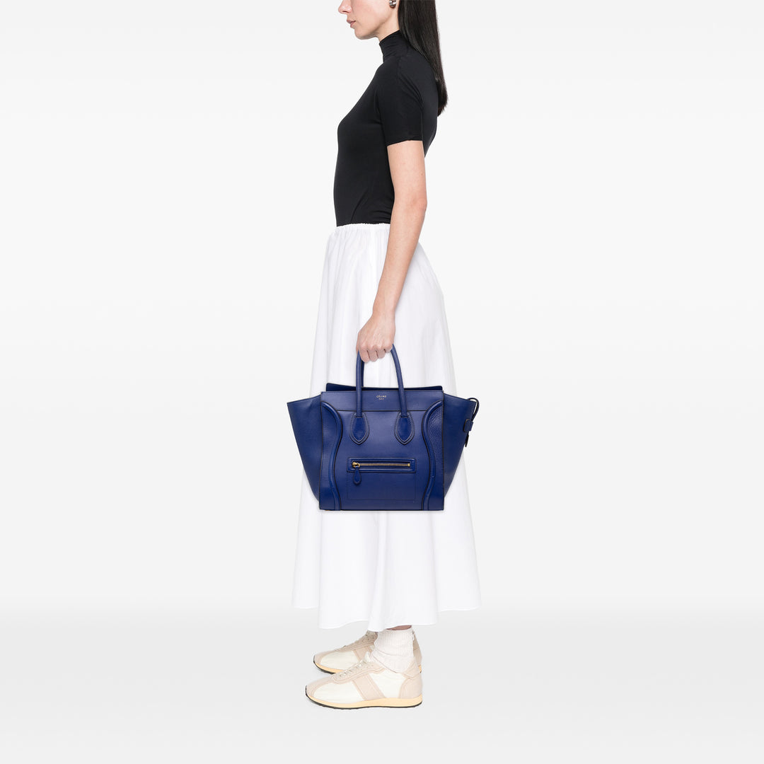 Celine Luggage Cabas Mini Cuir de veau Bleu – vue 6 – GABY PARIS