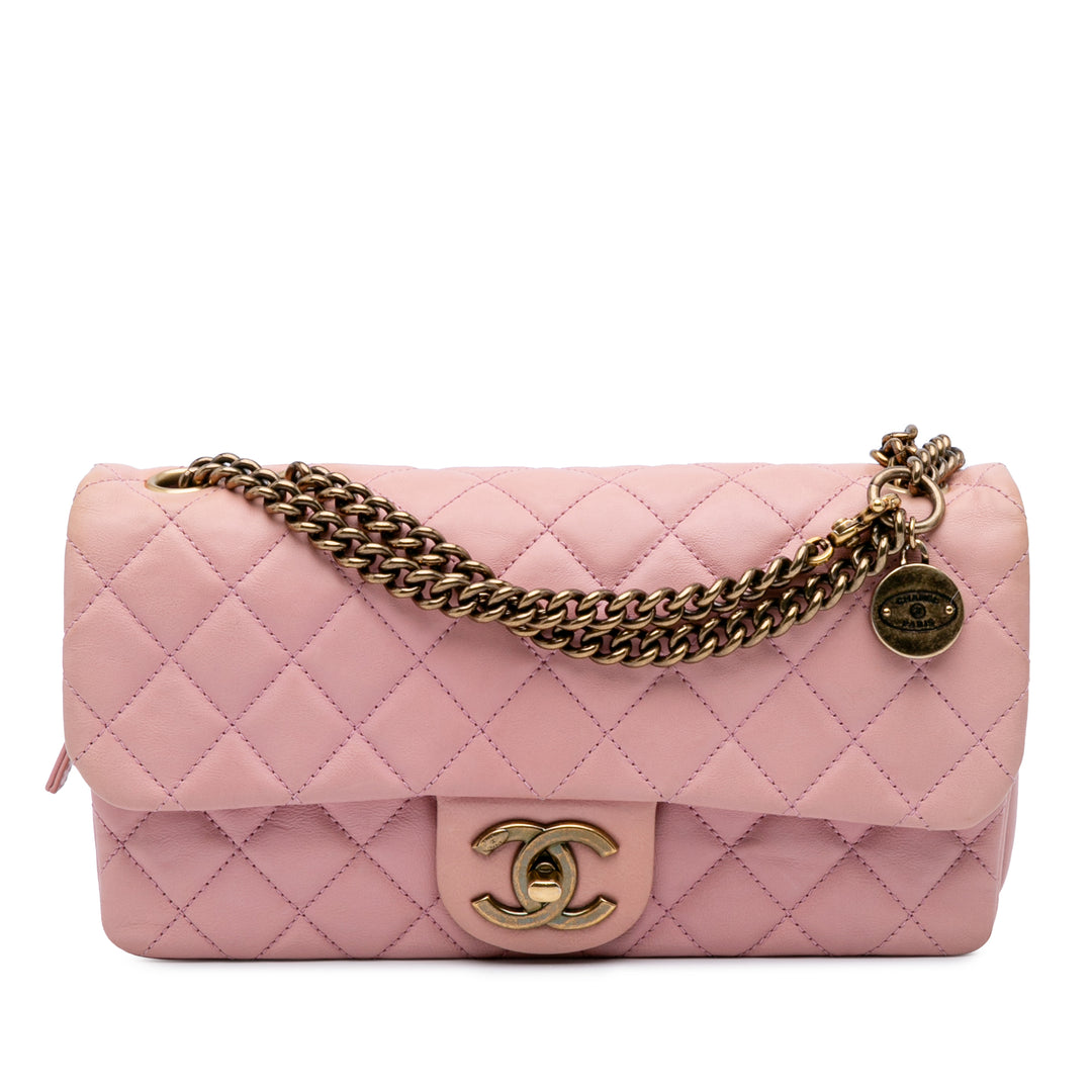 Quilted Calfskin CC Crown Flap Pink - Gaby Paris