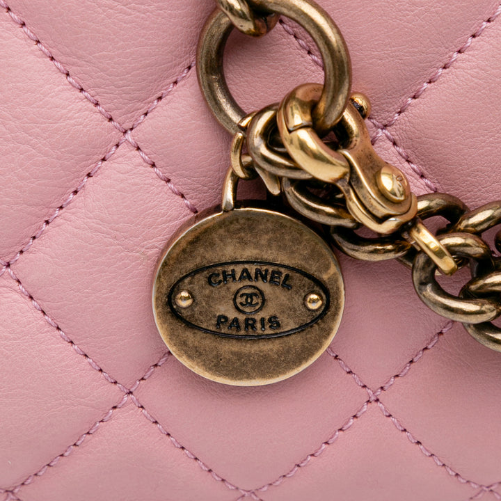 Quilted Calfskin CC Crown Flap Pink - Gaby Paris