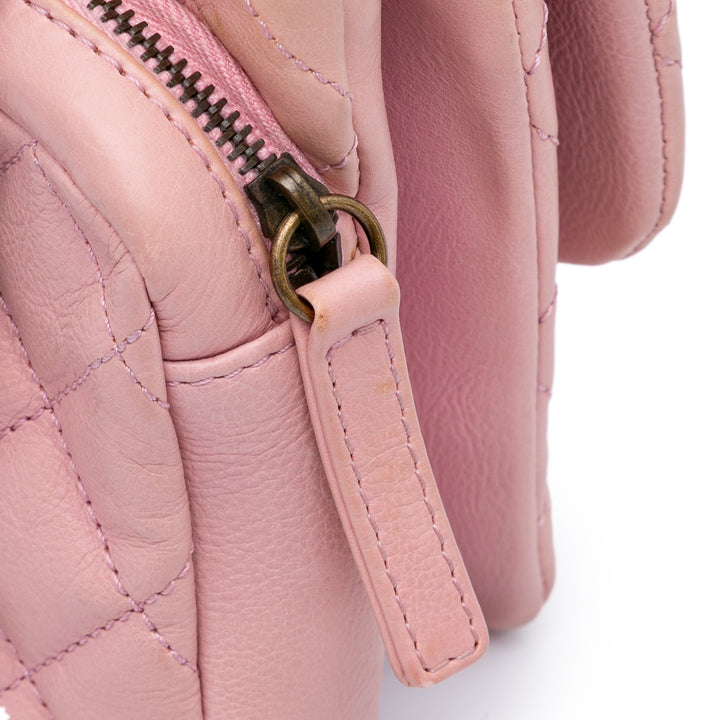 Quilted Calfskin CC Crown Flap Pink - Gaby Paris