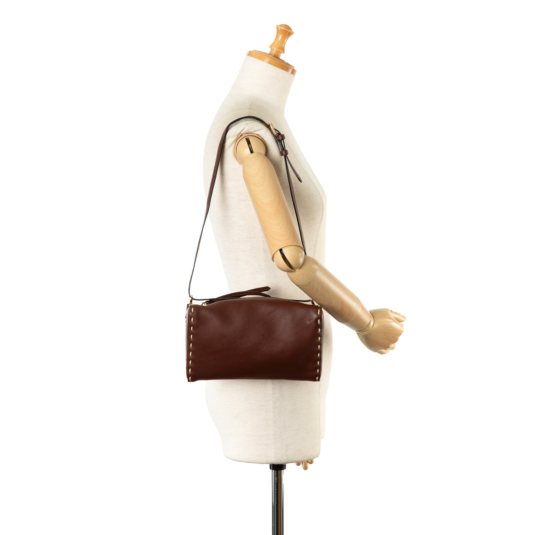 Calfskin Selleria Triangle Shoulder Bag Brown - Gaby Paris