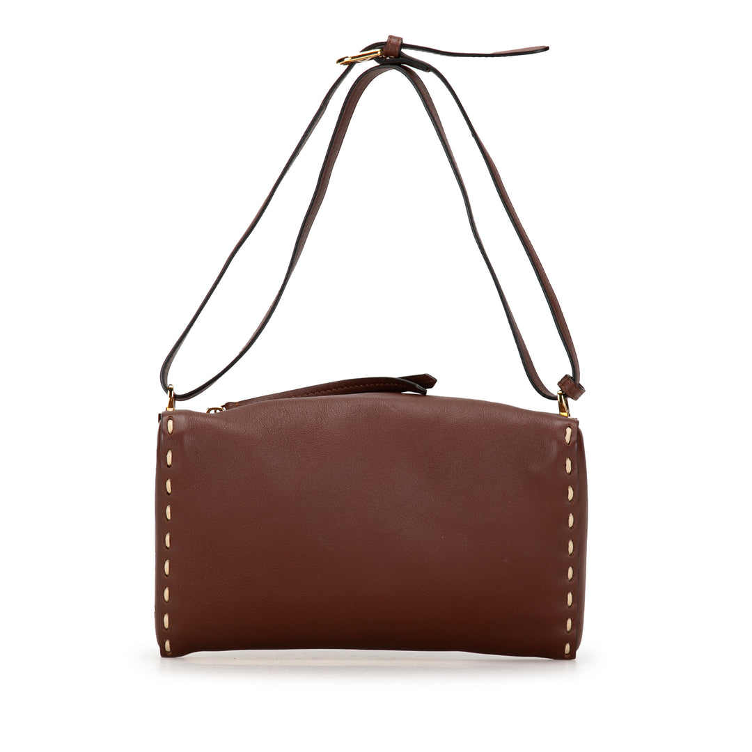 Calfskin Selleria Triangle Shoulder Bag Brown - Gaby Paris