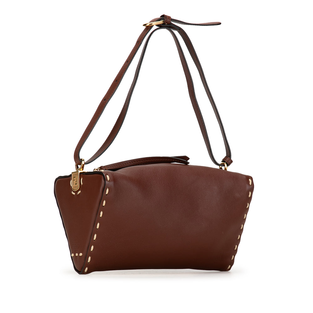 Calfskin Selleria Triangle Shoulder Bag Brown - Gaby Paris