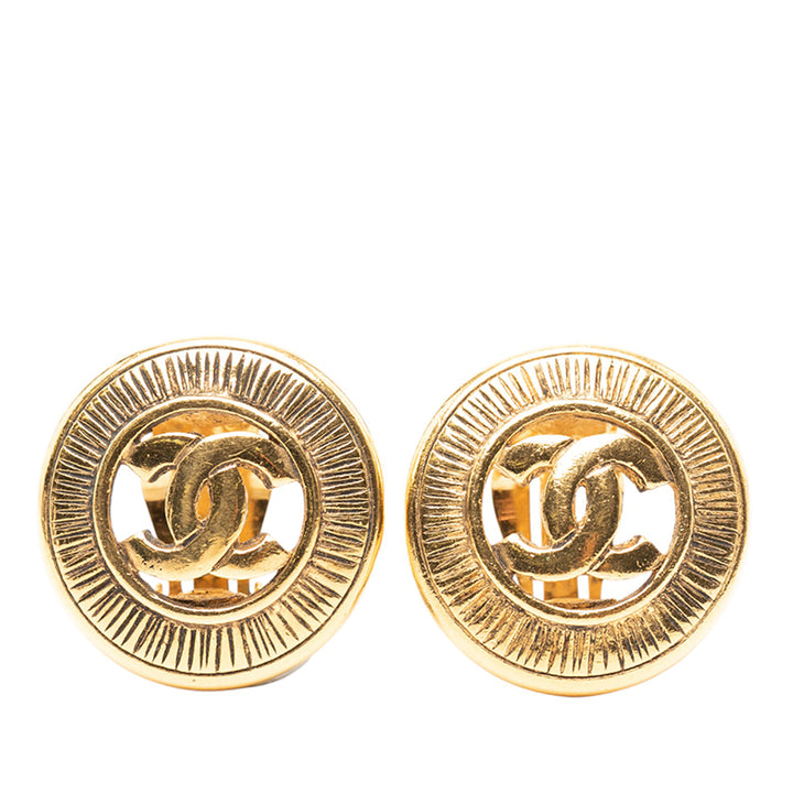Chanel CC plaqué Rond Clip on Boucles d’oreilles