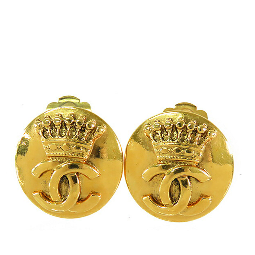 Gold Plated CC Crown Clip On Earrings Gold - Gaby Paris