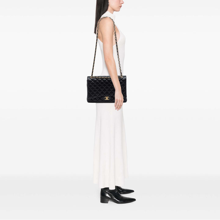 Classic Double rabat Maxi Cuir d'agneau Noir
