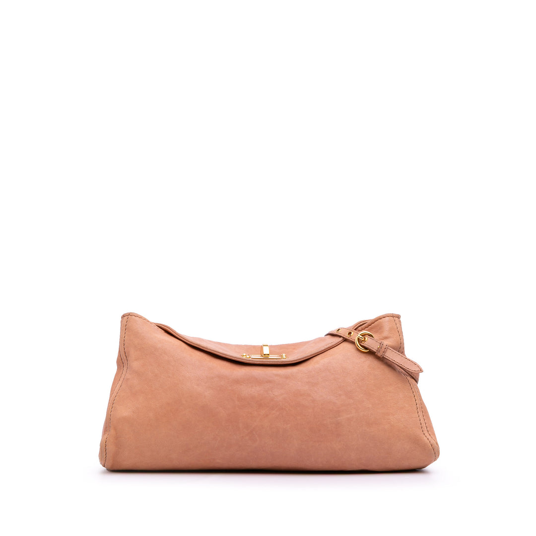 Leather Clutch on Strap Brown - Gaby Paris