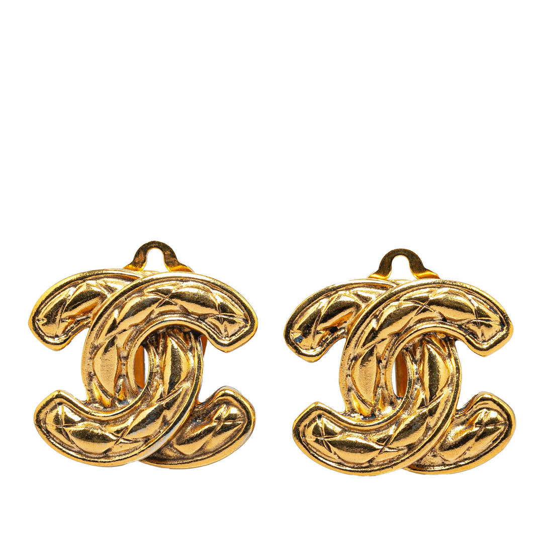 Gold Plated CC Quilted Clip On Earrings Gold - Gaby Paris