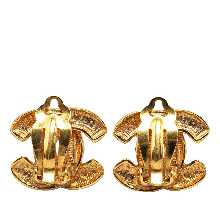 Gold Plated CC Quilted Clip On Earrings Gold - Gaby Paris