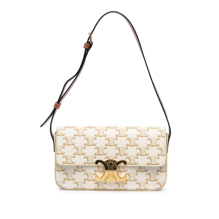 Triomphe Coated Canvas Claude Shoulder Bag White - Gaby Paris