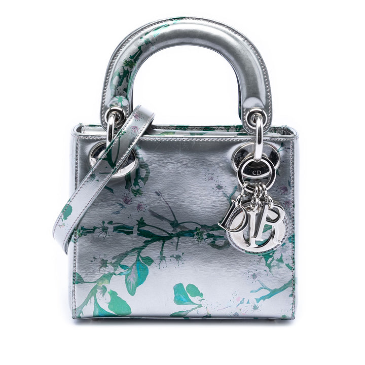 Dior Métallisé Imprimé Lady Dior Mini Cuir d'agneau Vert – vue principale – GABY PARIS