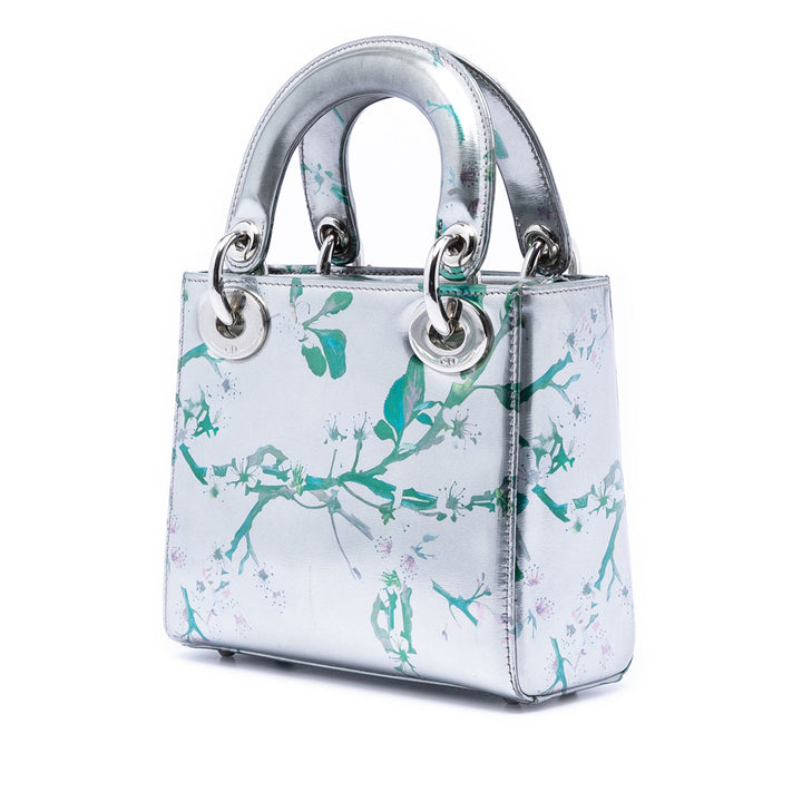 Dior Métallisé Imprimé Lady Dior Mini Cuir d'agneau Vert – vue 2 – GABY PARIS