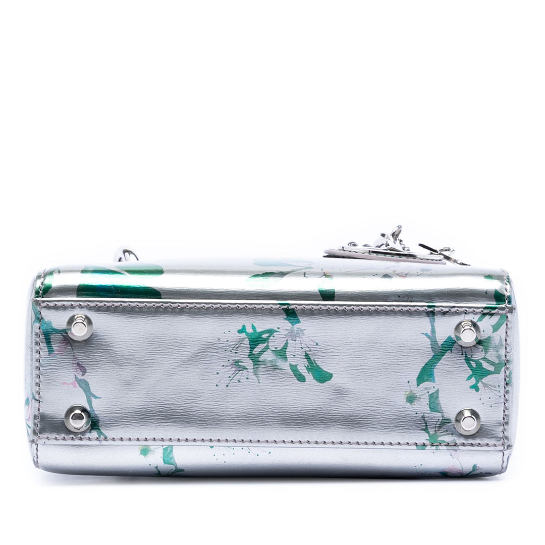 Dior Métallisé Imprimé Lady Dior Mini Cuir d'agneau Vert – vue 3 – GABY PARIS