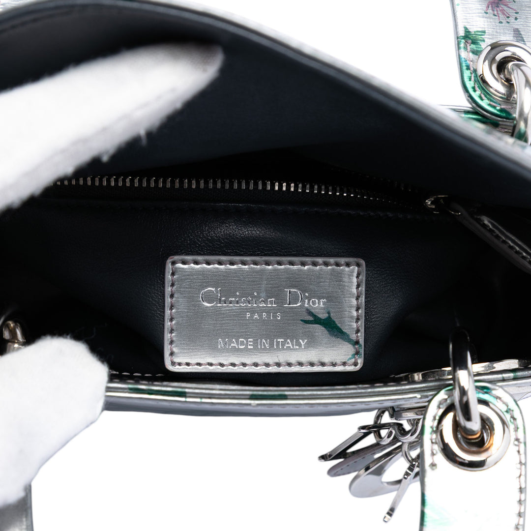 Dior Métallisé Imprimé Lady Dior Mini Cuir d'agneau Vert – vue 5 – GABY PARIS