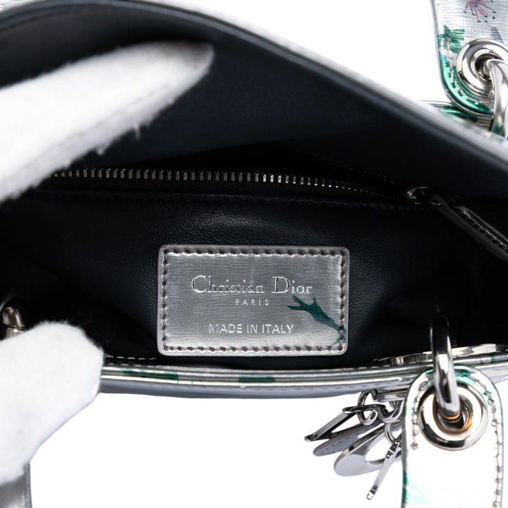 Dior Métallisé Imprimé Lady Dior Mini Cuir d'agneau Vert – vue 5 – GABY PARIS