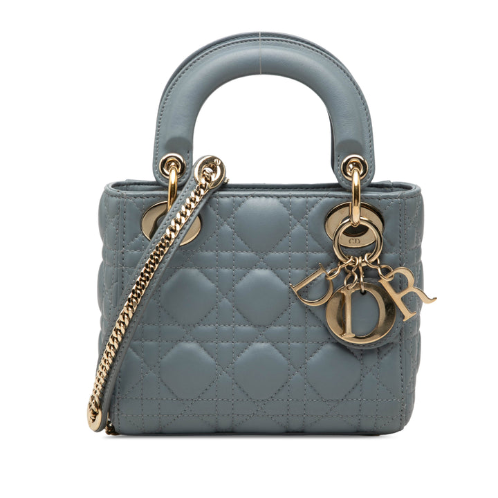 Dior Lady Dior Cannage Mini Cuir d'agneau Bleu – vue principale – GABY PARIS