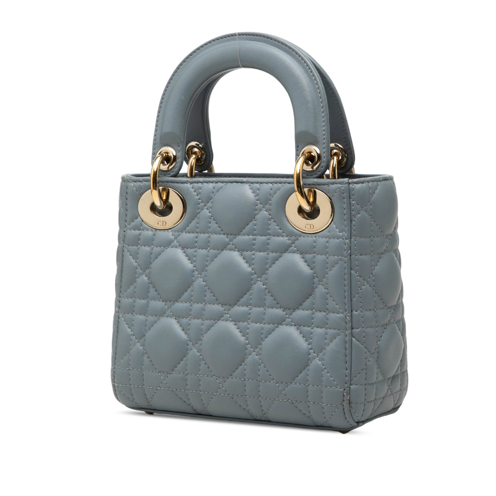 Dior Lady Dior Cannage Mini Cuir d'agneau Bleu – vue 2 – GABY PARIS