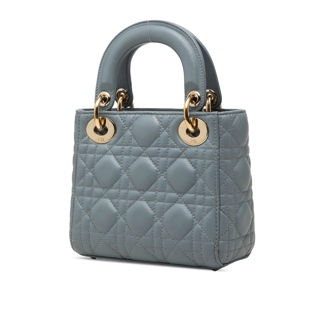 Dior Lady Dior Cannage Mini Cuir d'agneau Bleu – vue 2 – GABY PARIS