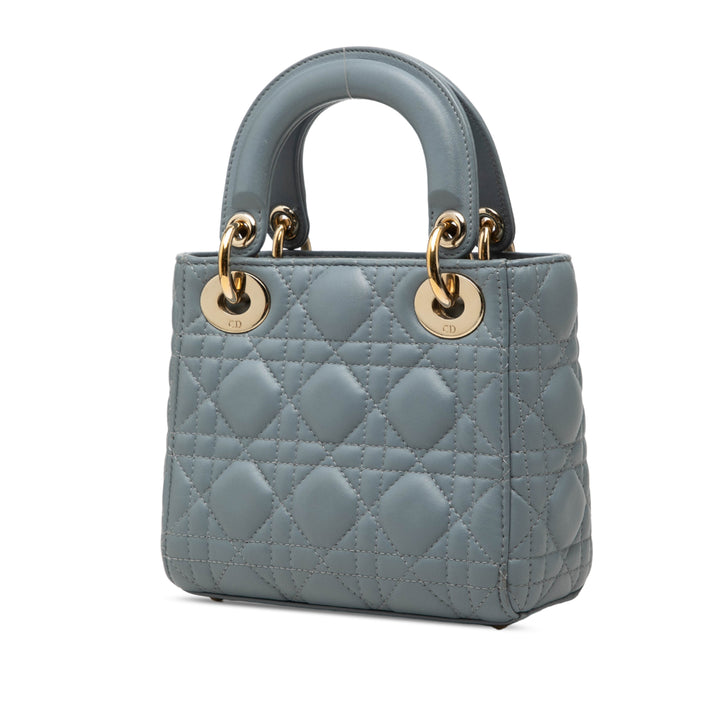 Dior Lady Dior Cannage Mini Cuir d'agneau Bleu – vue 2 – GABY PARIS
