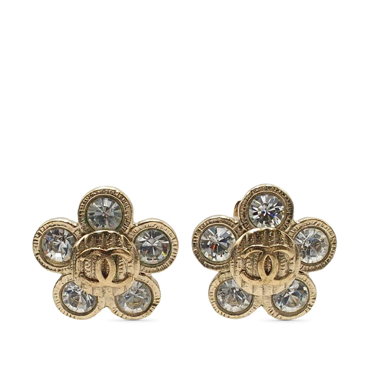 Chanel CC plaqué Rhinestone Flower Clip On Boucles d’oreilles