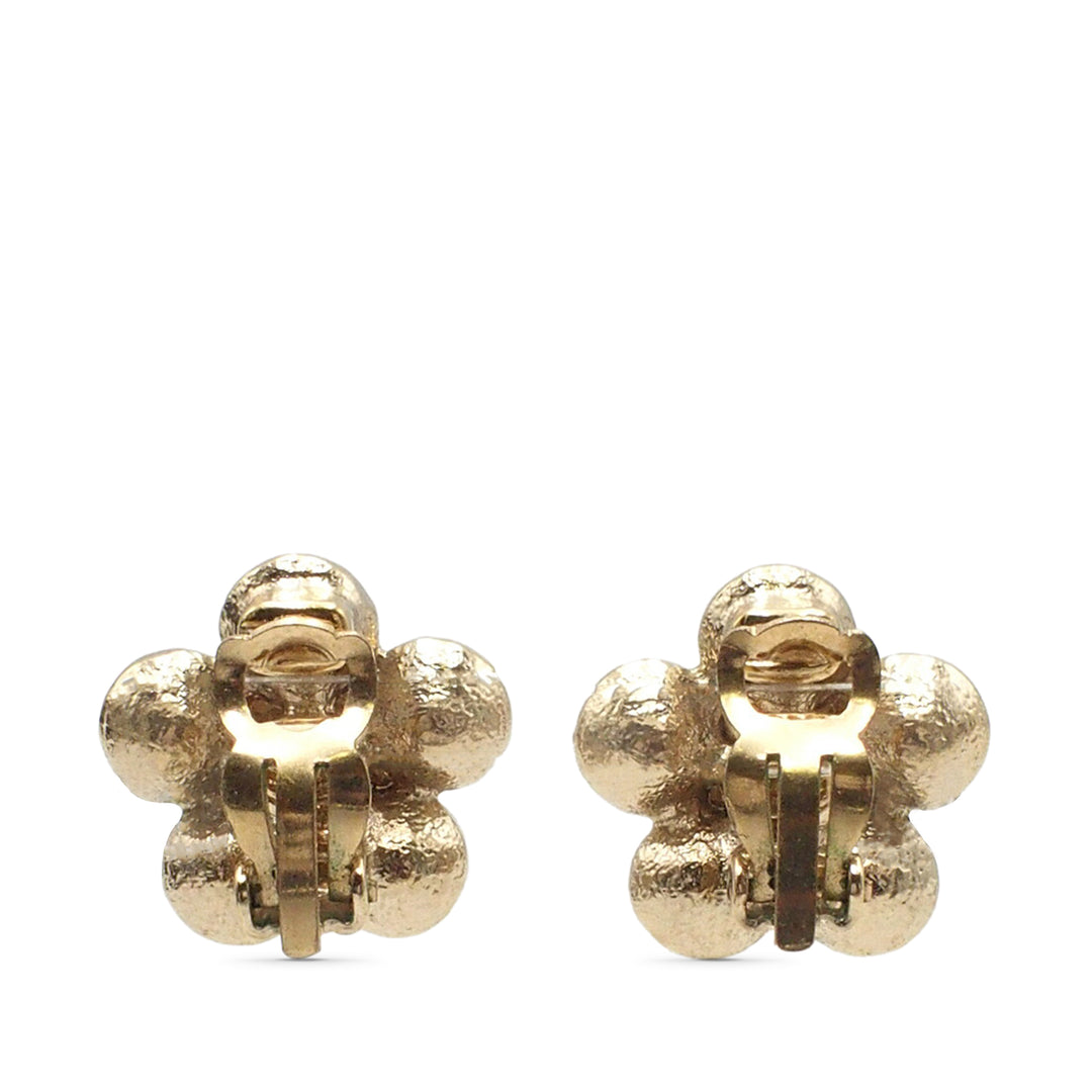 Chanel CC plaqué Rhinestone Flower Clip On Boucles d’oreilles