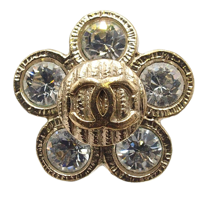 Chanel CC plaqué Rhinestone Flower Clip On Boucles d’oreilles