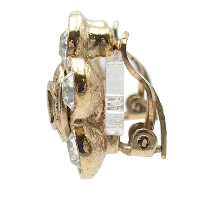 Chanel CC plaqué Rhinestone Flower Clip On Boucles d’oreilles