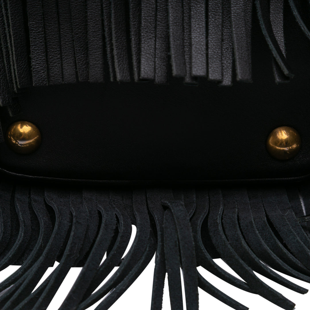 Small Calfskin Emmanuelle Fringe Bucket Bag Black - Gaby Paris